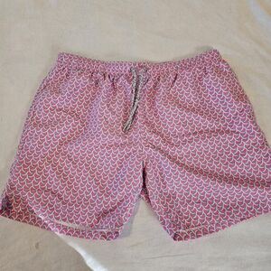 Michael's Swimwear Mens XL Mesh Liner Swim Trunks Wave Print Pink Blue
